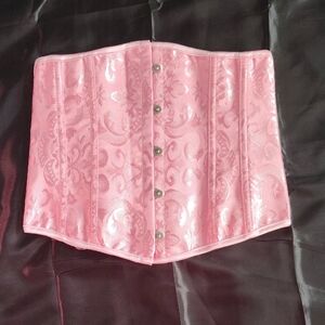 Pink Satin Brocade Lace Up Corset